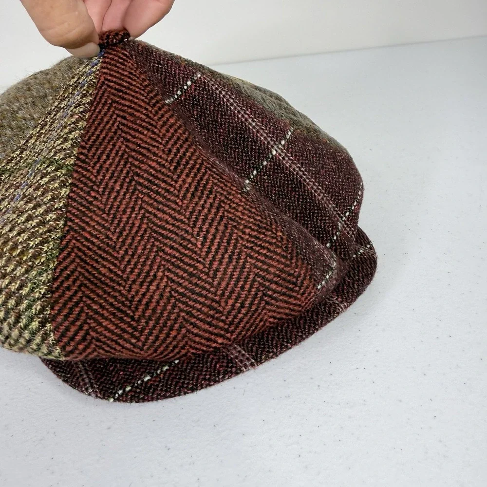 Doria Gruppo Borsalino Italian Wool Patchwork Newsboy Cap Hat Mens Large 7.5